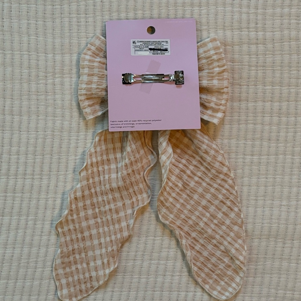 Wild Fable Gingham Bow Hair Clip Cream and White NWT - Picture 3 of 5